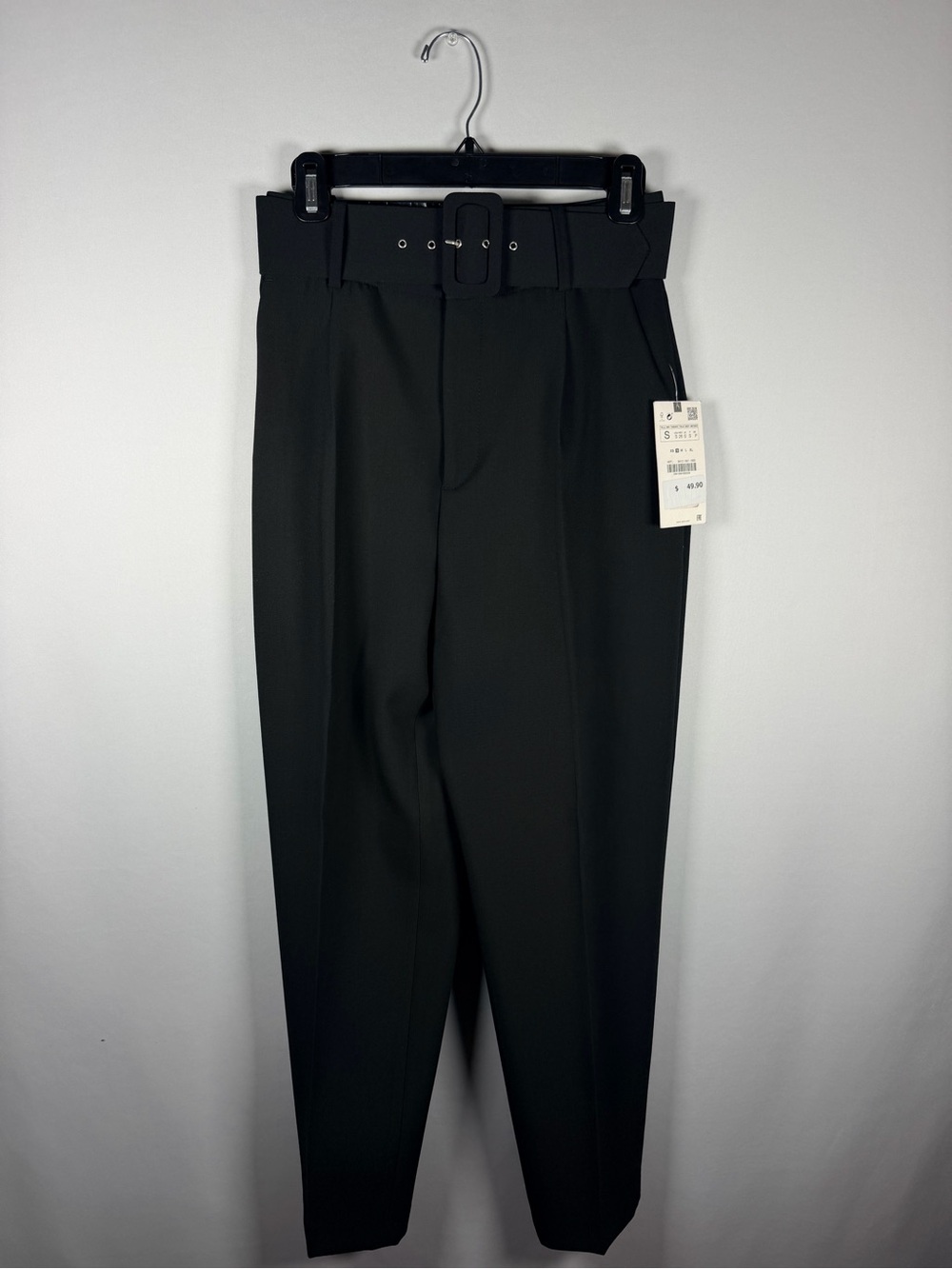 Zara Black High-Waist Tailored Pants with Belt